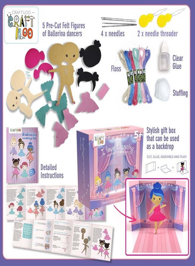 CRAFTILOO Ballerina Dancers Sewing Kit for Kids, Fun and Educational Craft Set for Boys and Girls Age 5-12, Sew Your Own Felt Ballerina Craft Kit for Beginners - Image 3